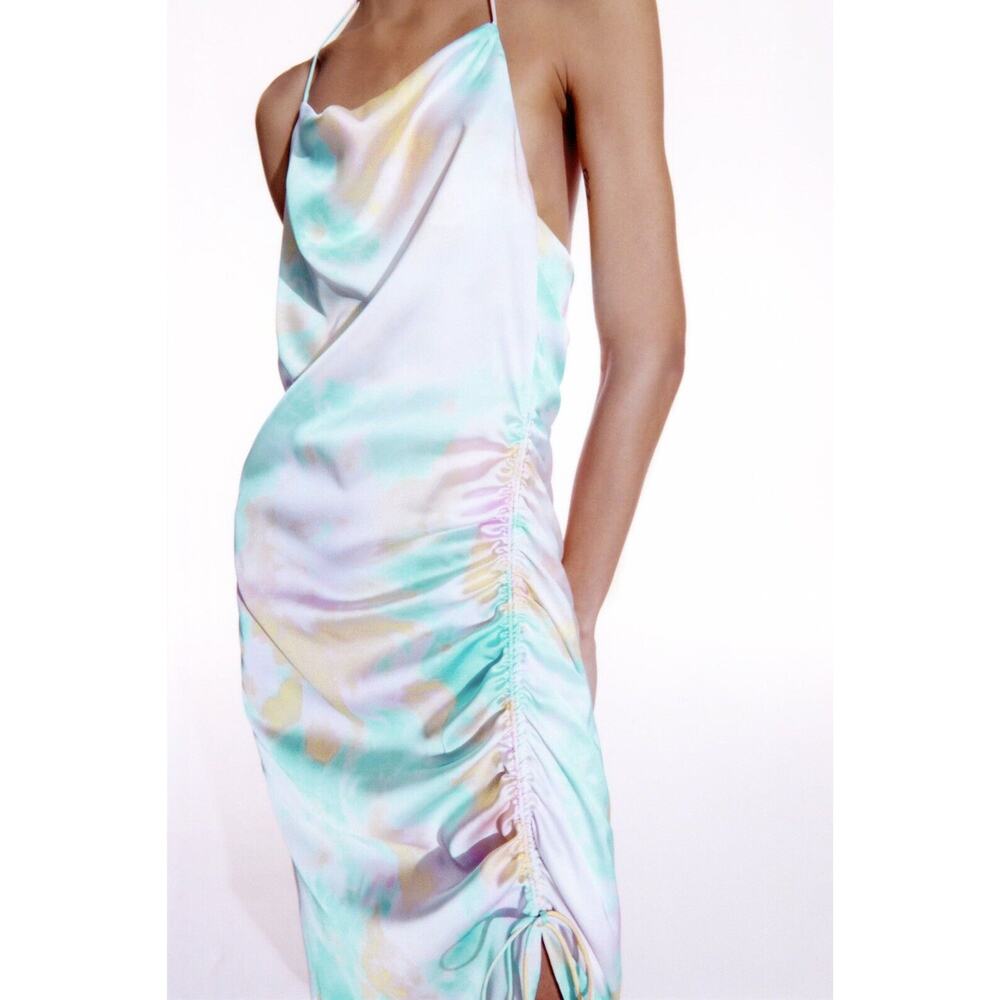 Zara Tie Dye Slip Midi Dress With Slit Multicolor